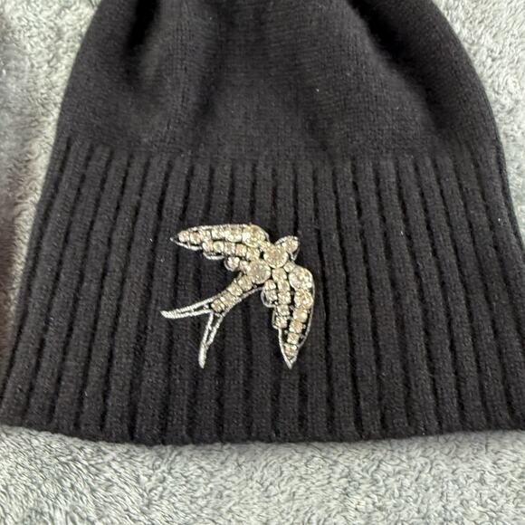 Henri Bendel Hat Beanie Womens One Size Burgundy Black Pom Pom Cashmere Gemstone - Picture 6 of 9